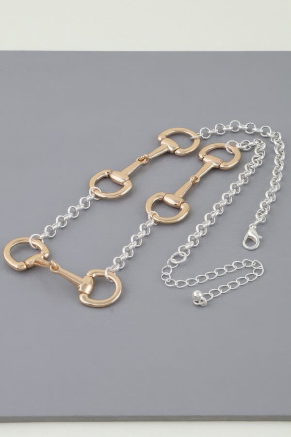 Multi Horseshoe Toggle Chain Necklace - Two-Tone Snaffle Bit