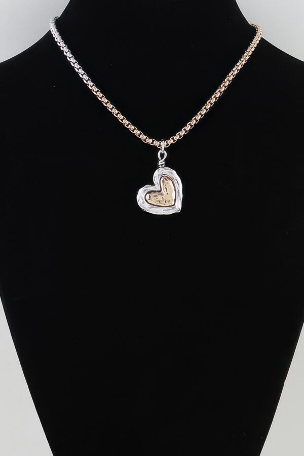 Two-Tone Hammered Heart Box Chain Necklace