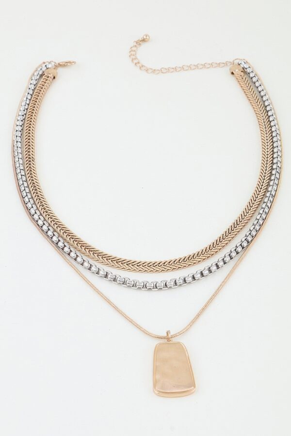 Braided Multi-Chain Pendant Necklace - Two-Tone
