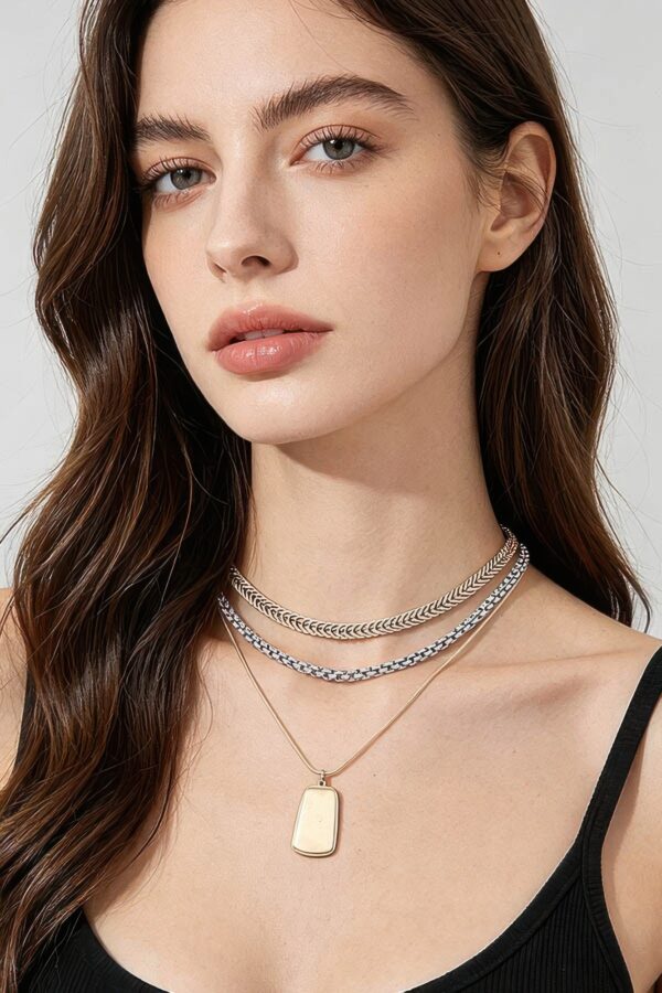 Braided Multi-Chain Pendant Necklace - Two-Tone