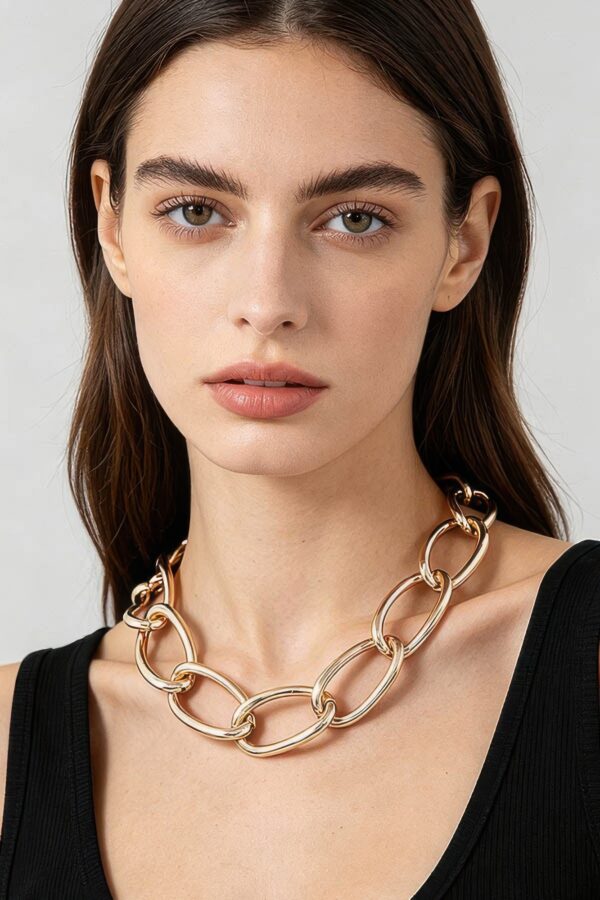 Polished Twist Chain Statement Necklace - High-Shine