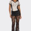 87 Lace Jersey Top - Rhinestone Trim V-Neck