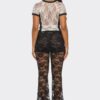 87 Lace Jersey Top - Rhinestone Trim V-Neck