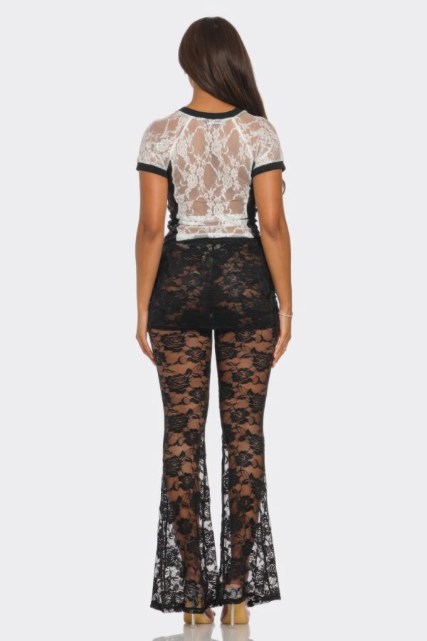 87 Lace Jersey Top - Rhinestone Trim V-Neck