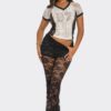 87 Lace Jersey Top - Rhinestone Trim V-Neck