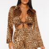 Leopard Print Two-Piece Set - Front-Tie Long Sleeve