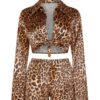 Leopard Print Two-Piece Set - Front-Tie Long Sleeve