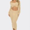 Knit Off-Shoulder Crop Top and Maxi Skirt Set