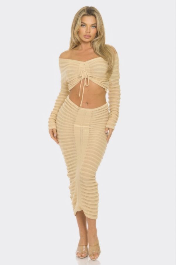 Knit Off-Shoulder Crop Top and Maxi Skirt Set