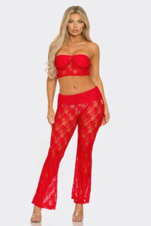 Lace Corset Crop Top & Coordinating Flare Pants Set