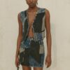 Two-Piece Denim Set - Button-Front Vest & Mini Skirt