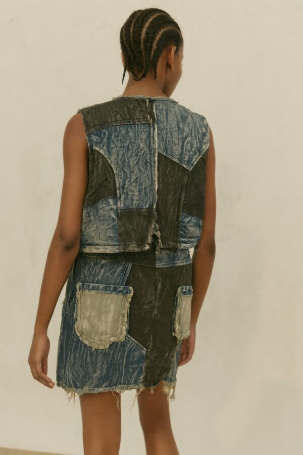Two-Piece Denim Set - Button-Front Vest & Mini Skirt