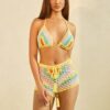 Multicolor Knitted Halter Two-Piece with Tassel Ties