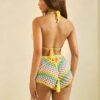 Multicolor Knitted Halter Two-Piece with Tassel Ties