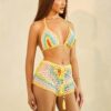 Multicolor Knitted Halter Two-Piece with Tassel Ties