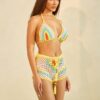 Multicolor Knitted Halter Two-Piece with Tassel Ties