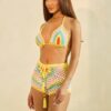 Multicolor Knitted Halter Two-Piece with Tassel Ties