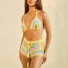 Multicolor Knitted Halter Two-Piece with Tassel Ties