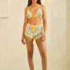 Multicolor Knitted Halter Two-Piece with Tassel Ties