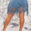 Fringe Denim Shorts - Mid-Rise
