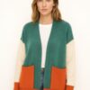 Colorblock Open Cardigan with Pockets