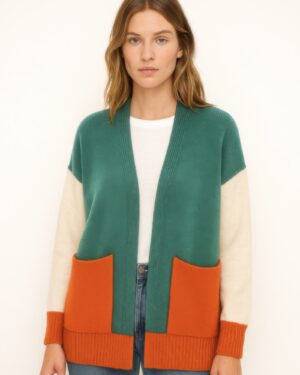 Colorblock Open Cardigan with Pockets