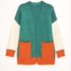 Colorblock Open Cardigan with Pockets