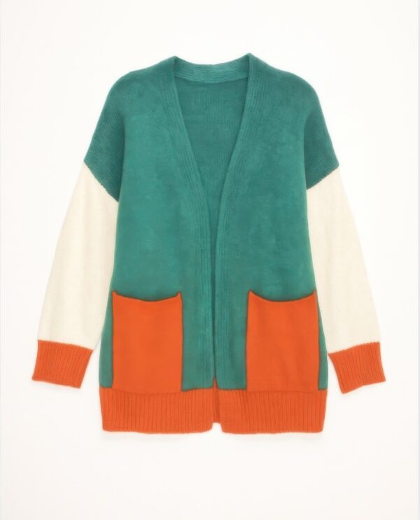 Colorblock Open Cardigan with Pockets