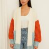 Color Block Open-Front Cardigan with Pockets