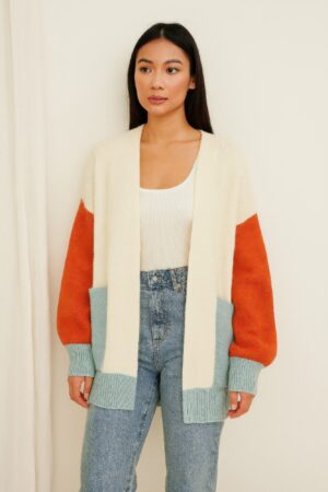 Color Block Open-Front Cardigan with Pockets