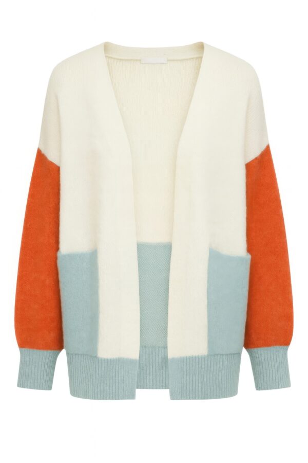 Color Block Open-Front Cardigan with Pockets