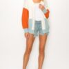 Color Block Open-Front Cardigan with Pockets