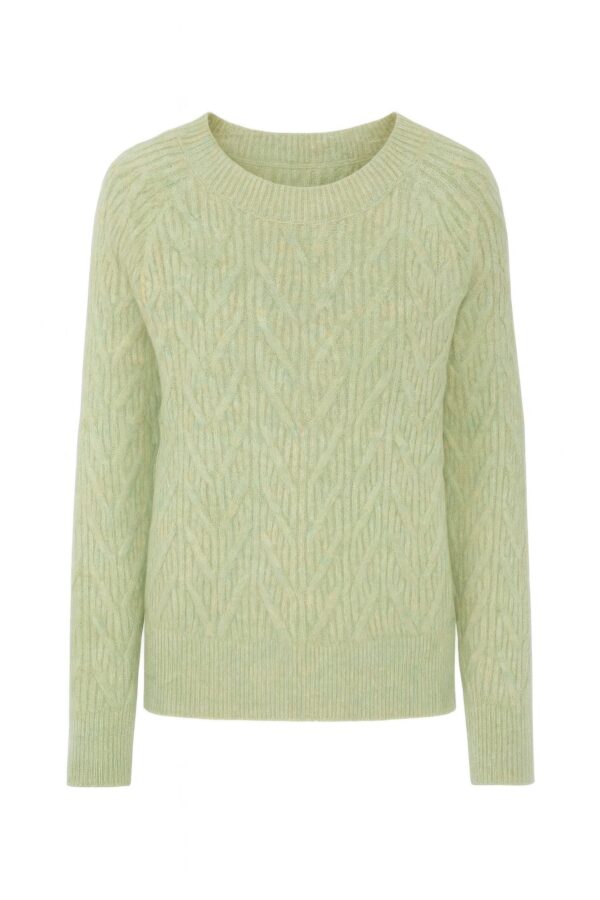 Light Green Braid Cable-Knit Sweater - High-Low Hem