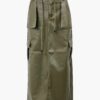 PU Front-Pocket Maxi Skirt with Drawstring