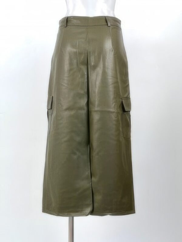 PU Front-Pocket Maxi Skirt with Drawstring
