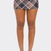 Stretch Plaid Mini Skirt - Front Button Detail