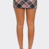 Stretch Plaid Mini Skirt - Front Button Detail