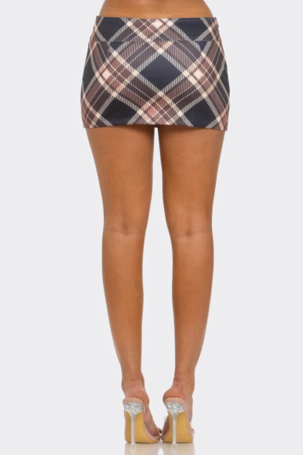 Stretch Plaid Mini Skirt - Front Button Detail