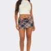 Stretch Plaid Mini Skirt - Front Button Detail