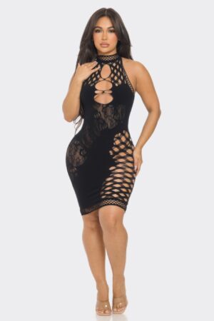 Cutout Sleeveless Midi Dress - Bodycon Mock Neck