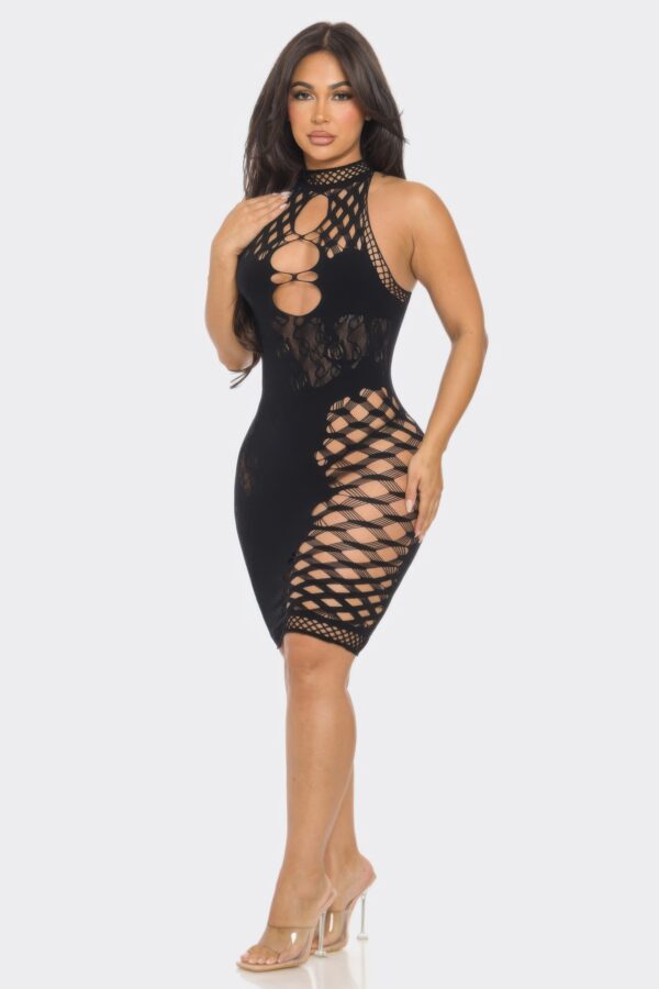 Cutout Sleeveless Midi Dress - Bodycon Mock Neck