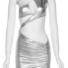 Ruched Metallic Mini Dress with Asymmetrical Hem
