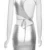 Ruched Metallic Mini Dress with Asymmetrical Hem