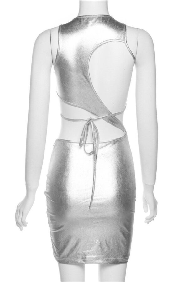 Ruched Metallic Mini Dress with Asymmetrical Hem