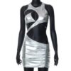 Ruched Metallic Mini Dress with Asymmetrical Hem