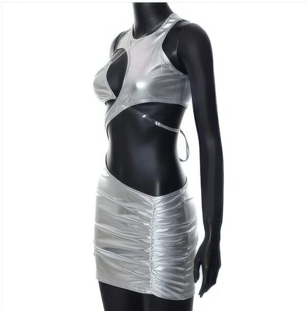 Ruched Metallic Mini Dress with Asymmetrical Hem