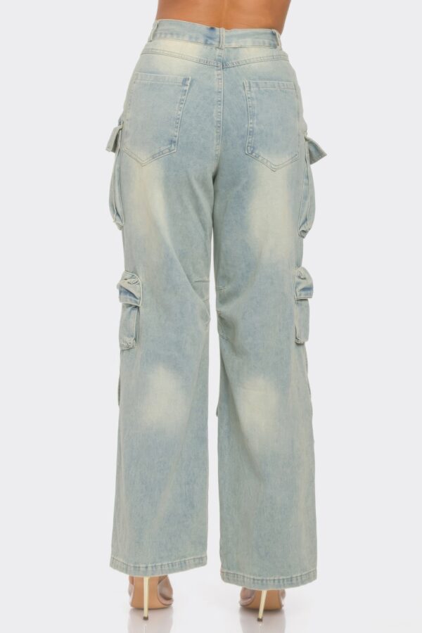 Straight-Leg Denim Cargo Jeans - Distressed Utility