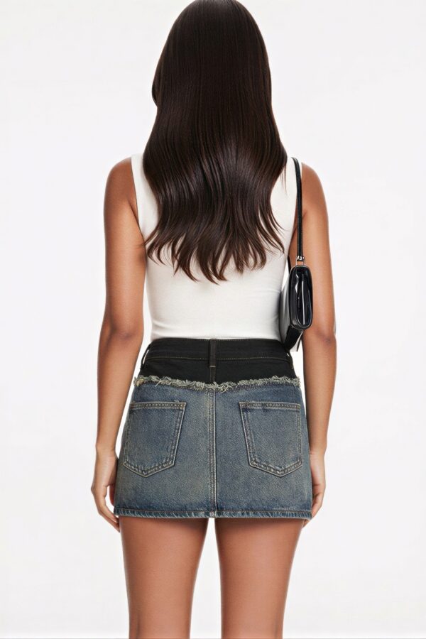 Irregular Frayed Denim Mini Skirt - Street-Ready
