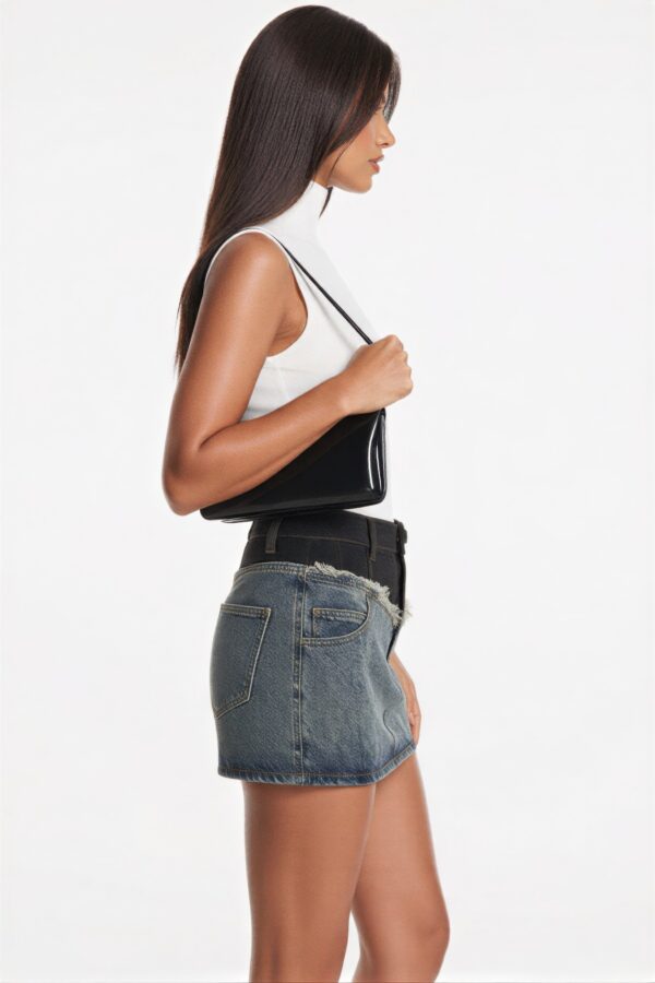 Irregular Frayed Denim Mini Skirt - Street-Ready