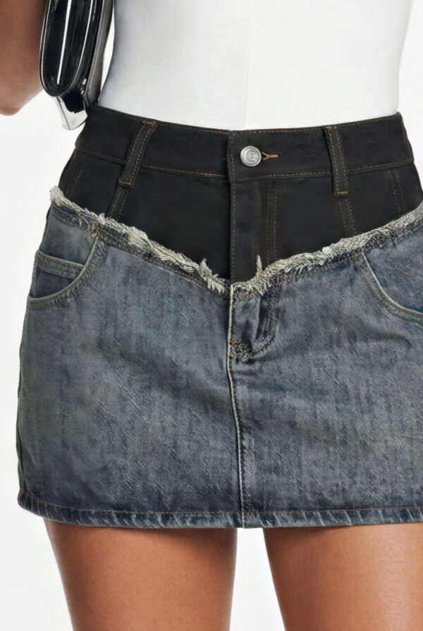 Irregular Frayed Denim Mini Skirt - Street-Ready